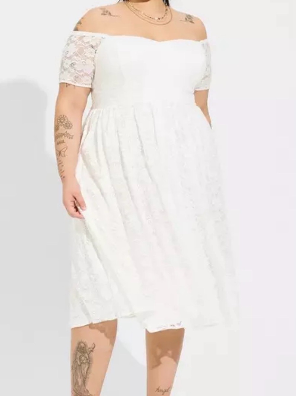 NWT TORRID Off-Shoulder White Lace Midi Dress
